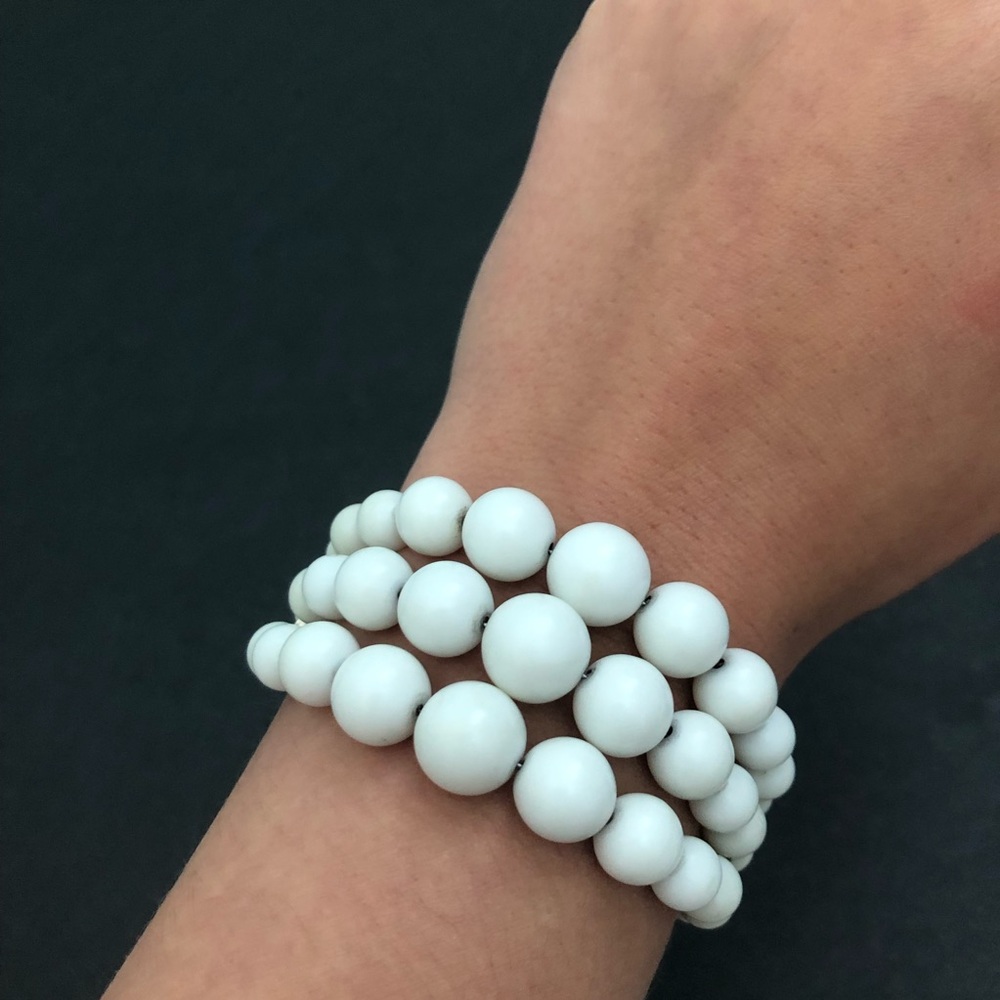 Vintage White Lucite Beaded Cuff Bracelet Wrap Around